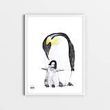 Kresby - Art Print - tučniak cisársky s mláďatkom - 11037916_