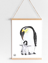 Kresby - Art Print - tučniak cisársky s mláďatkom - 11037917_