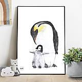 Kresby - Art Print - tučniak cisársky s mláďatkom - 11037919_