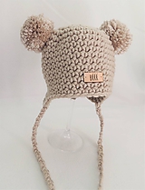 Detské čiapky - Béžová detská zimná čiapka macko - 11039418_