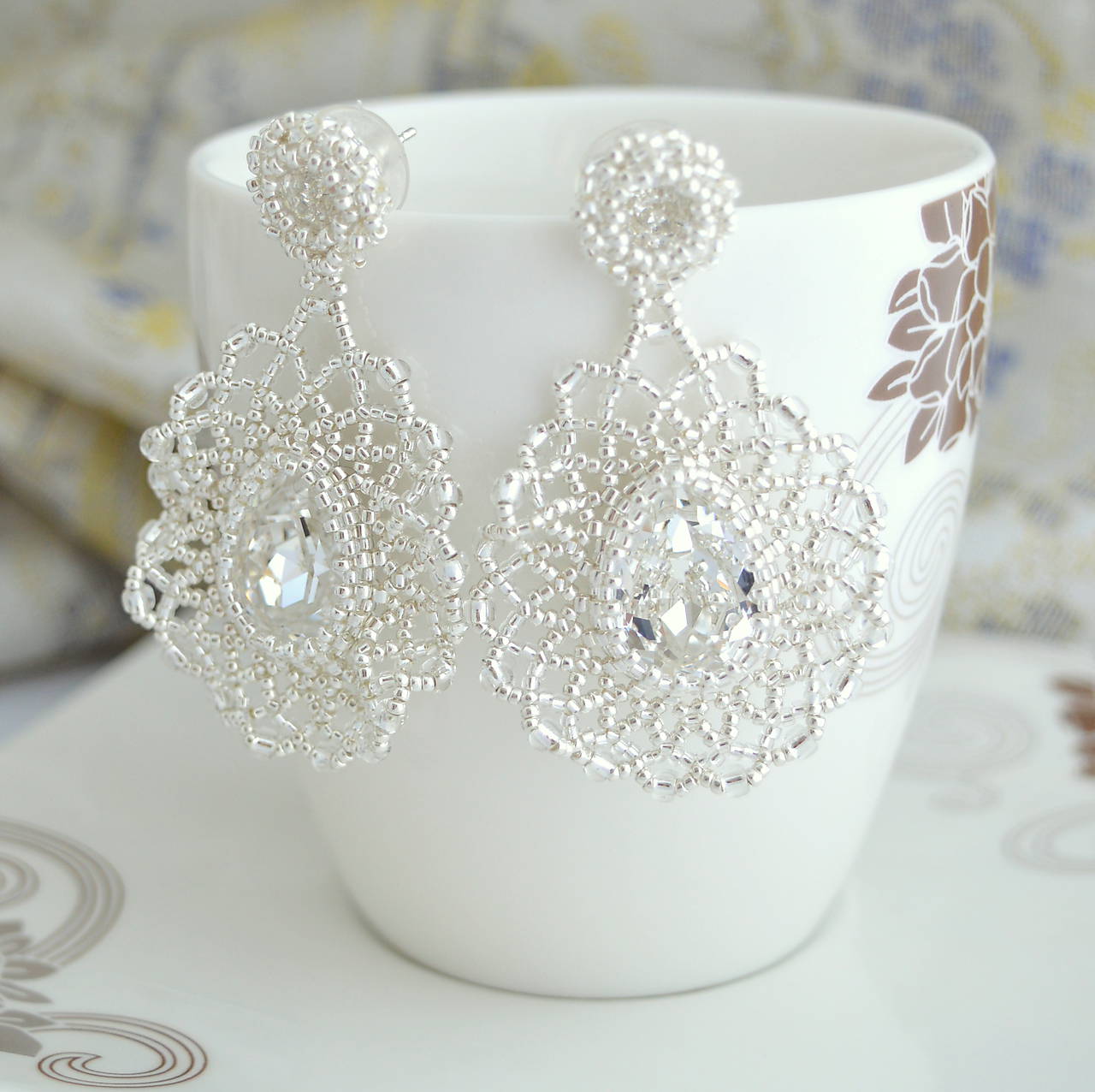 Čipkované svadobné náušnice (Ag925) (Strieborná)