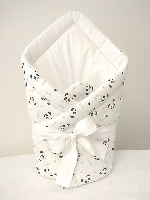 Detský textil - Zavinovačka  (Zavinovačka pandy mentolkové + biela 80x80cm) - 11051465_