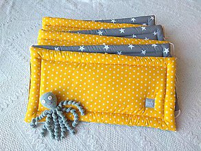 Detský textil - Mantinel do postieľky plochý  (Okolo polovice postieľky - žlto sivé hviezdy) - 11051188_