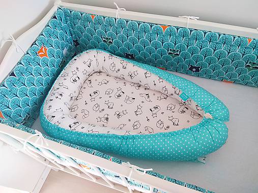 Set do postieľky zvieratká v lese tyrkysová