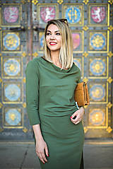 Šaty - Olivovo-zelené úpletové šaty - 11060956_