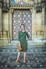 Šaty - Olivovo-zelené úpletové šaty - 11060959_