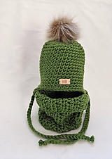 Detské čiapky - Listovo zelený detský zimný set čiapka a nákrčník - 11060676_