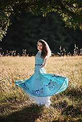 Šaty - Dlhé modré šaty s výšivkou - 11062142_