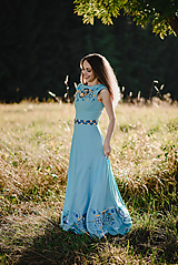 Šaty - Dlhé modré šaty s výšivkou - 11062143_