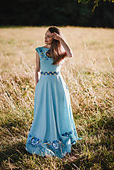 Šaty - Dlhé modré šaty s výšivkou - 11062161_