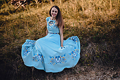 Šaty - Dlhé modré šaty s výšivkou - 11062162_
