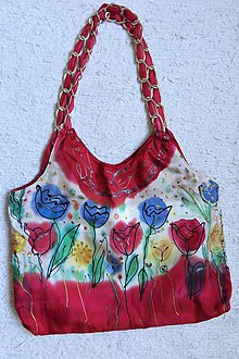 Kabelky - Maľba na hodváb taška Tulipány - 11061870_