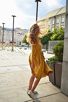Šaty - APRIL žluté, zavinovací šaty/cardigan - 11067836_