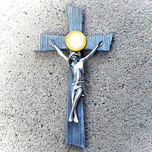 Dekorácie - Kríž so strieborným Korpusom (15cm - Žltá) - 11065671_