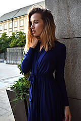 Šaty - APRIL indigo modré, zavinovací šaty/cardigan - 11069714_