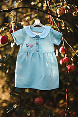 Detské oblečenie - Ľanové detské šaty s výšivkou - 11069398_