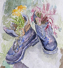 Obrazy - Staré topánky - akvarel - 11070116_