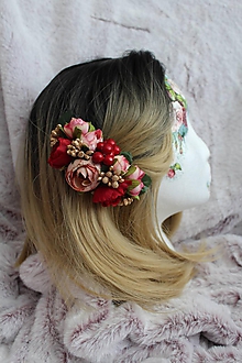 Ozdoby do vlasov - Kvetinový hrebienok do vlasov "bordó-ružový" - 11073374_