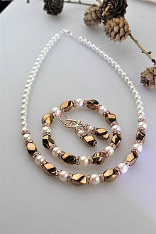 Sady šperkov - Luxusná súprava perly swarovski a hematit "červené zlato" - 11073650_