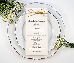 Papiernictvo - Prírodné svadobné menu so špagátikom - 11082253_