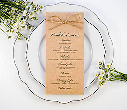 Papiernictvo - Prírodné svadobné menu so špagátikom hnedé - 11082510_