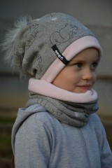 Detské súpravy - Zimný set Obojstranný s Odopínacím brmbolcom veveričky gray & pink - 11082935_