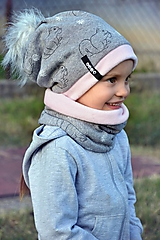 Detské súpravy - Zimný set Obojstranný s Odopínacím brmbolcom veveričky gray & pink - 11082937_