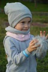 Detské súpravy - Zimný set Obojstranný s Odopínacím brmbolcom veveričky gray & pink - 11082938_
