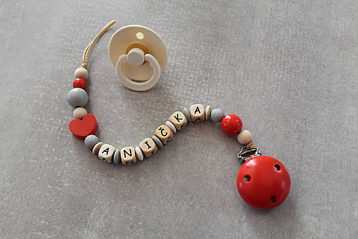 Detské doplnky - Retiazka na cumlík s menom, červená - 11087776_