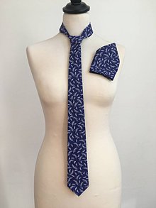 Pánske doplnky - modrá pánska kravata Folk klásky - 11094239_