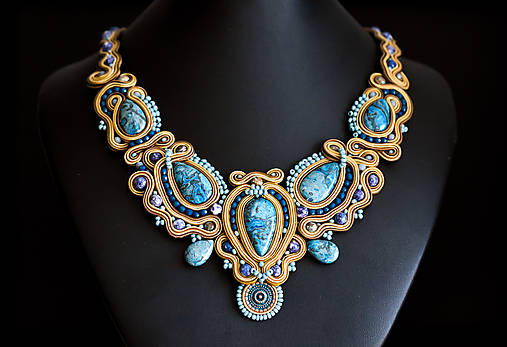 Náhrdelníky - Stone gem Achát. - soutache náhrdelník - 11092942_
