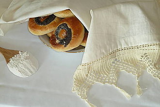 Úžitkový textil - Starodávna a predsa nová...veľká ľanová utierka - uterák 100 x 80,  s ručne háčkovanou čipkou - 11096108_