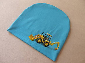 Detské čiapky - Prechodná čiapka s traktorom (Modrá) - 11095484_