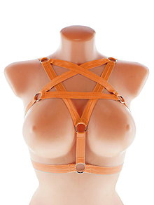 Spodná bielizeň - women body harness, postroj pentagram gothic postroj na telo body harness open bra ST6 - 11098241_