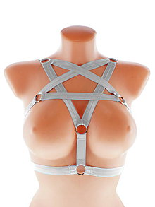 Spodná bielizeň - women body harness, postroj pentagram gothic postroj na telo body harness open bra ST7 - 11098254_