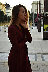 Šaty - APRIL bordó, zavinovací šaty/cardigan - 11101794_