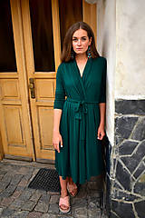 Šaty - APRIL smaragdově zelené, zavinovací šaty/cardigan - 11104876_