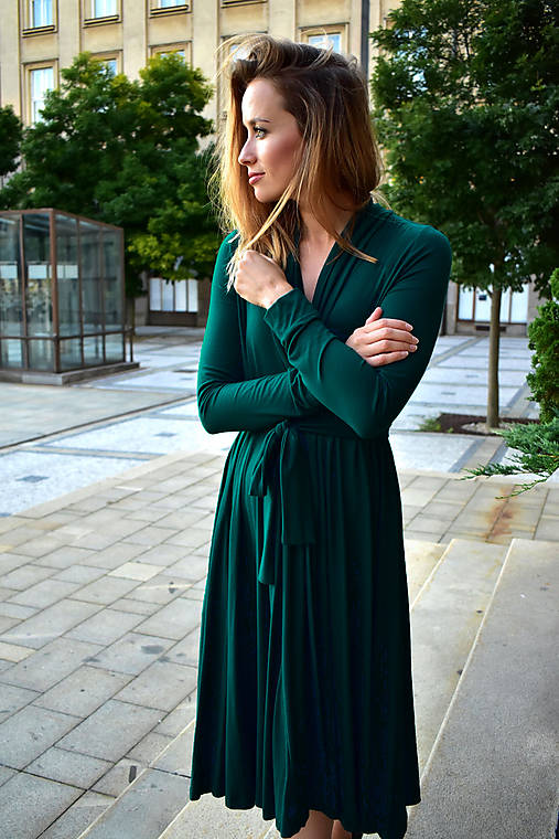  - APRIL smaragdově zelené, zavinovací šaty/cardigan (S/M) - 11104880_