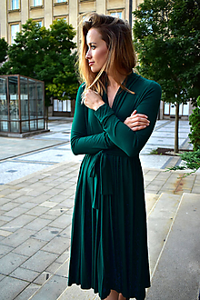 Šaty - APRIL smaragdově zelené, zavinovací šaty/cardigan - 11104880_