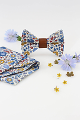 Pánske doplnky - Elegantný kvetinový motýlik s vreckovkou zo 100% bavlny - 11103052_