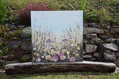 Obrazy - fialová lúka a 3D kvety - 11104845_