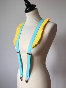 Iné oblečenie - dámske traky s volánmi modro-žlté - 11108437_