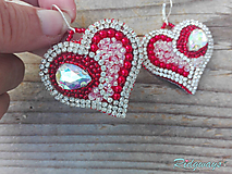 Náušnice - Heart collection...vyšívané (Red/Crystal) - 11112656_