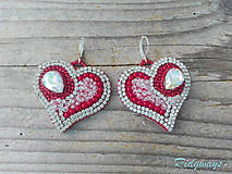 Náušnice - Heart collection...vyšívané (Red/Crystal) - 11112657_