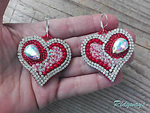 Náušnice - Heart collection...vyšívané (Red/Crystal) - 11112659_