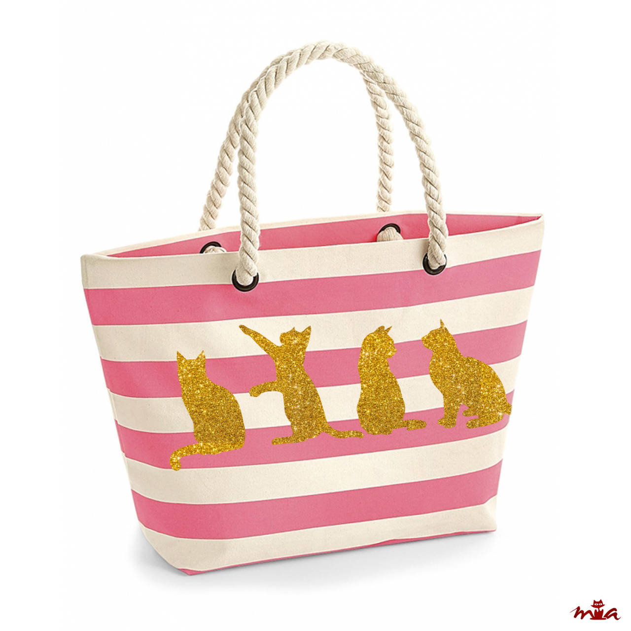 "Golden kitties" plátená taška s pruhmi