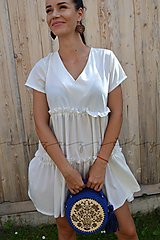 Kabelky - Drevená kabelka hačkovaná Dorka  (cca 16 cm s rúčkami - Modrá) - 11122409_