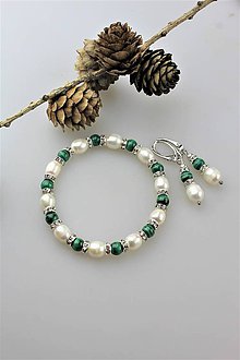 Sady šperkov - malachit s perlou náramok a náušnice - 11124314_