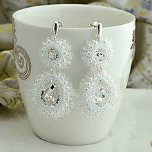 Náušnice - Tradičné svadobné náušnice s perlami a drobnými krištáľmi (Ag925) (Biele) - 11125662_