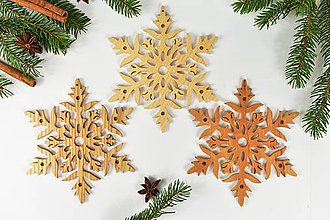 Dekorácie - Snehová vločka č.1 (sada 3ks) - drevená vianočná ozdoba (Mix 3ks) - 11125188_